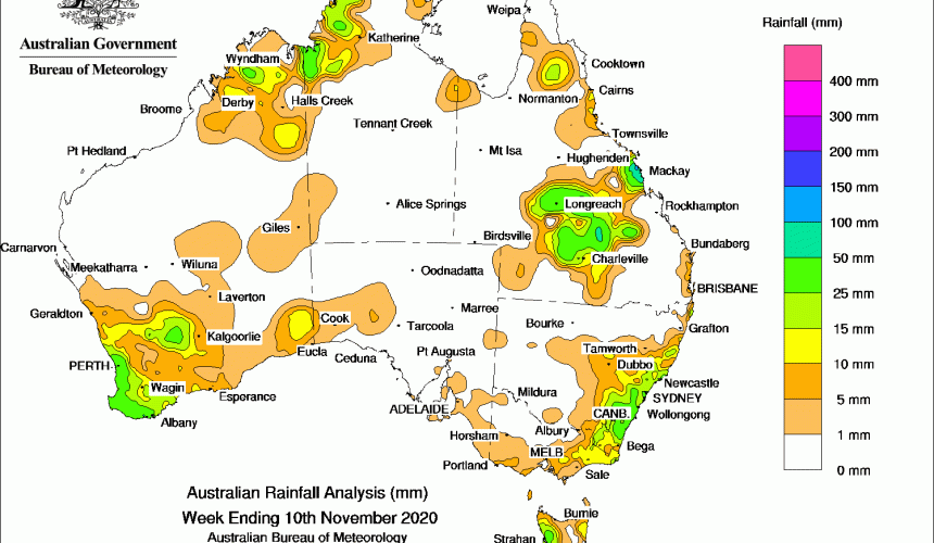 Weekly rainfall wrap + rain outlook, 11 Nov 2020