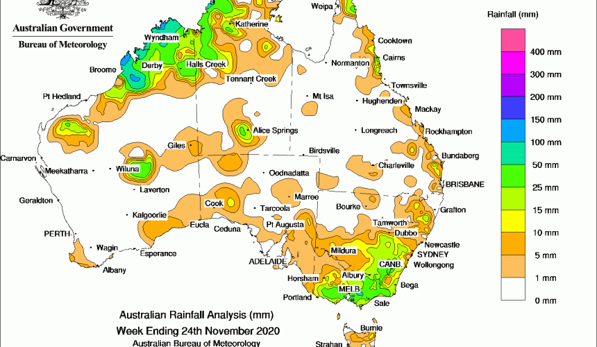 Weekly rainfall wrap + rain outlook, 25 Nov 2020