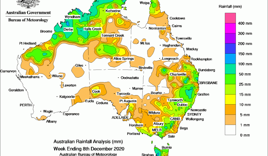 Weekly rainfall wrap + rain outlook, 9 Dec 2020