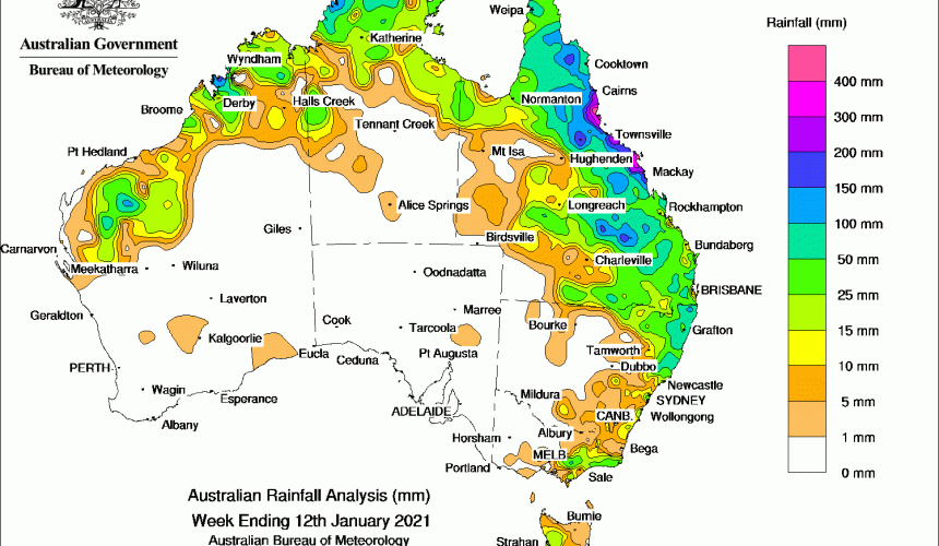 Weekly rainfall wrap + rain outlook, 13 January 2021