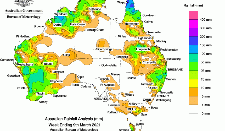 Weekly rainfall wrap + rain outlook, 10 March 2021