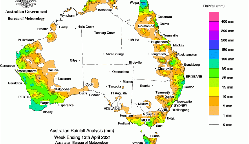 Weekly rainfall wrap + rain outlook, 14 April 2021