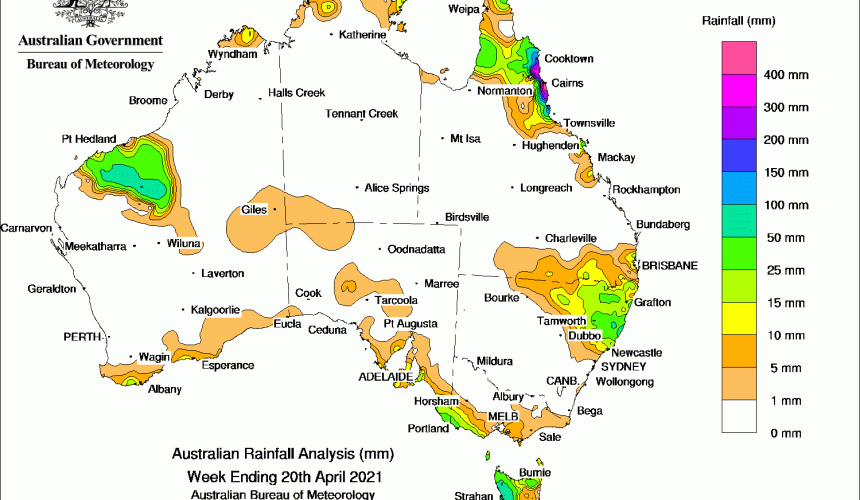 Weekly rainfall wrap + rain outlook, 21 April 2021