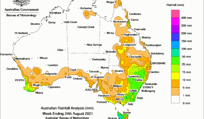 Weekly rainfall update + rain outlook 25 August 2021