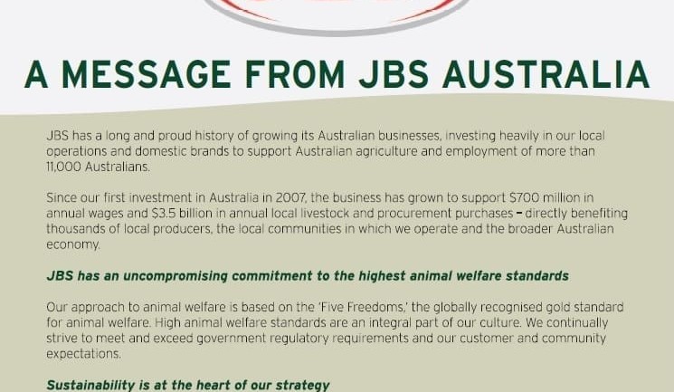 JBS counters Twiggy’s animal welfare attack