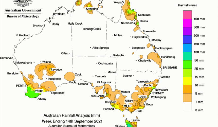 Weekly rainfall update + rain outlook 15 September 2021