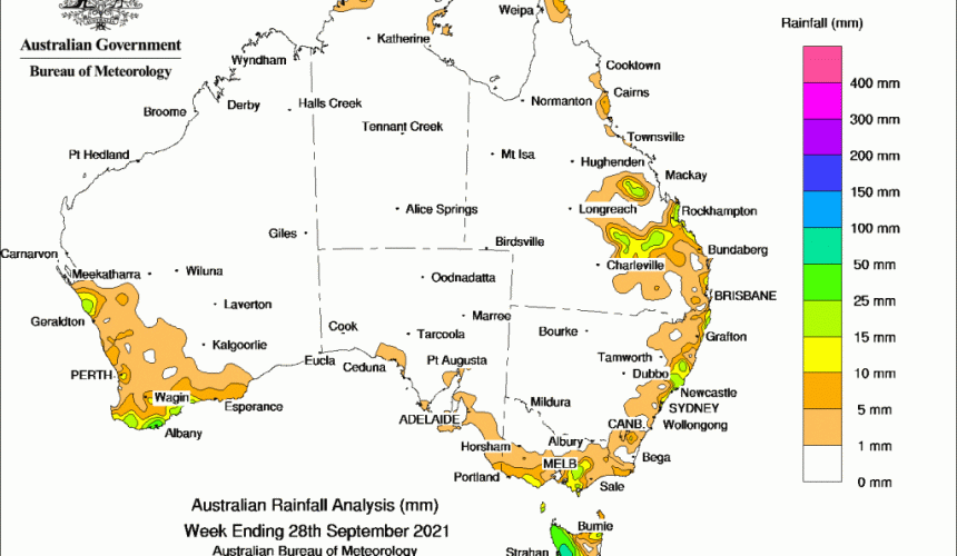 Weekly rainfall update + rain outlook 29 September 2021