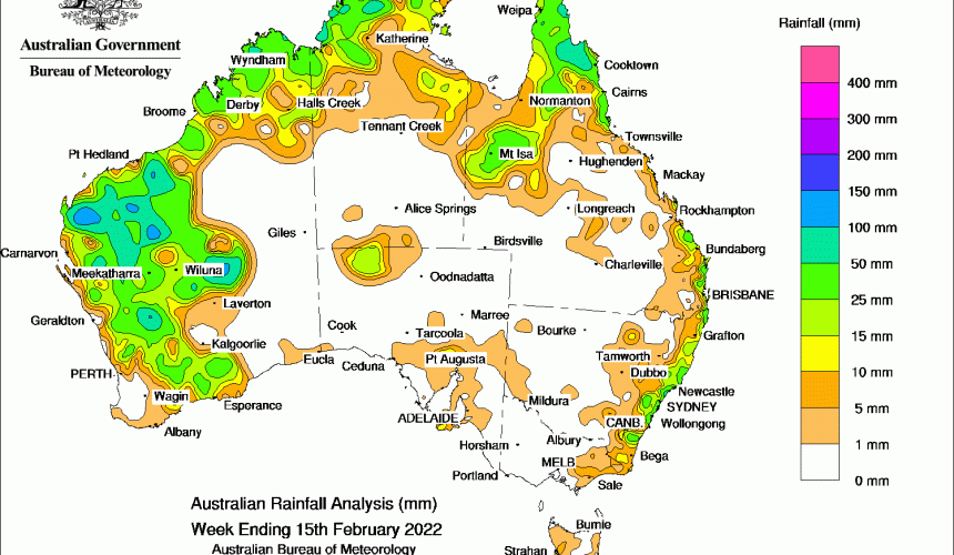 Weekly rainfall update + rain outlook 16 Feb 2022