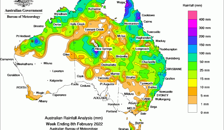 Weekly rainfall update + rain outlook 9 Feb 2022