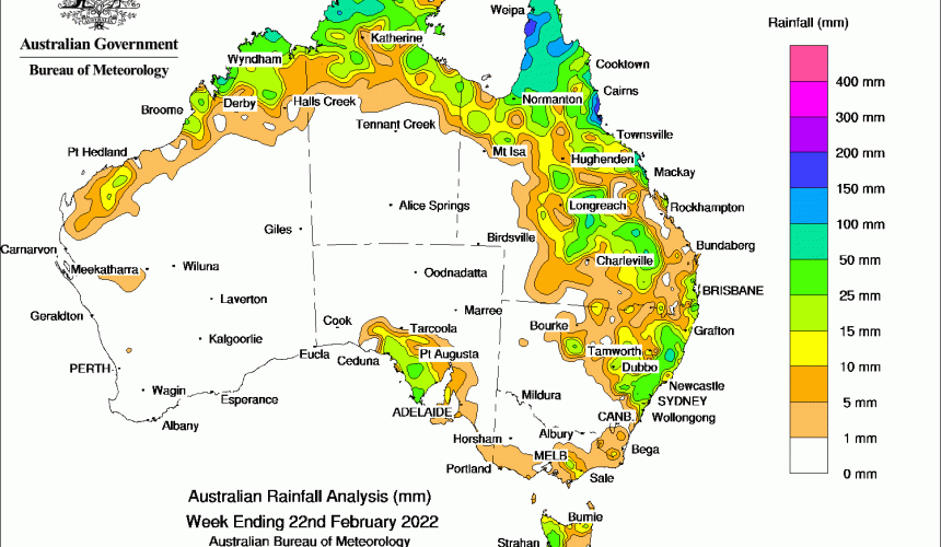 Weekly rainfall update + rain outlook 23 Feb 2022