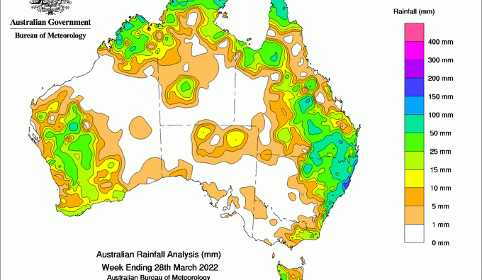 Weekly rainfall update + rain outlook 30 March 2022
