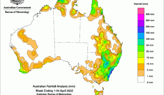 Weekly rainfall update + rain outlook 13 April 2022