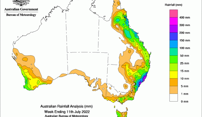 Weekly rainfall update + rain outlook 13 July 2022