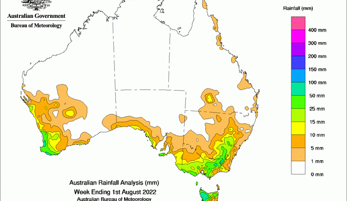 Weekly rainfall update + rain outlook 3 August 2022