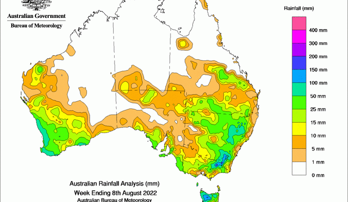 Weekly rainfall update + rain outlook 10 August 2022