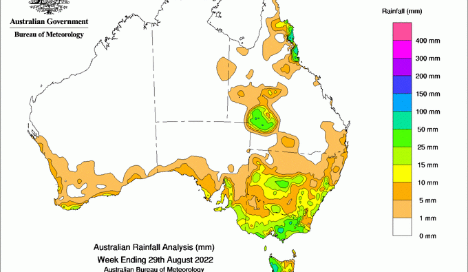 Weekly rainfall update + rain outlook 31 August 2022