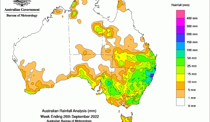 Weekly rainfall update + rain outlook 28 September 2022