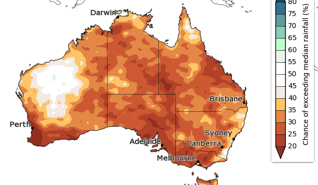 Drier than median October to December likely for much of Australia