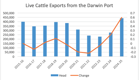Cattle exports from Darwin Port hit decade-high