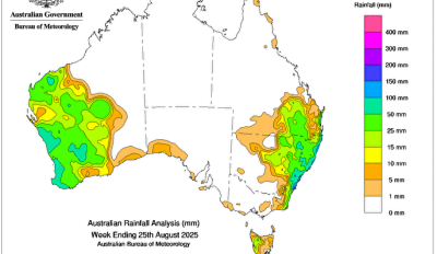 Weekly rainfall update + rainfall outlook 25 August 2025