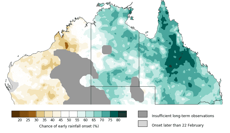 Increased chance of an earlier northern rainfall onset in east, later in west