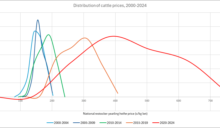 Are Australian cattle prices more volatile now than earlier times?