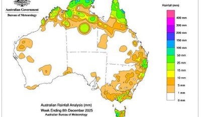 Weekly rainfall update + rainfall outlook 8 December 2025