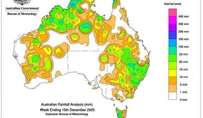 Weekly rainfall update + rainfall outlook 15 December 2025