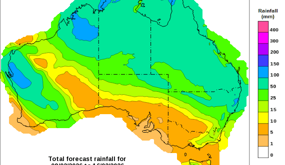 BOM forecasting rain in dry areas of NSW and Qld