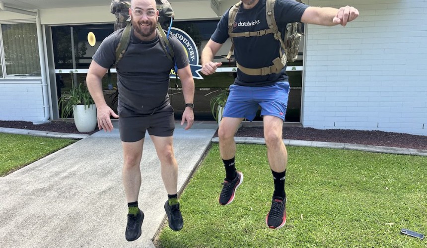 ‘Yomping’ for a cause: ACC pair take on half-marathon with 20kg packs for RFDS