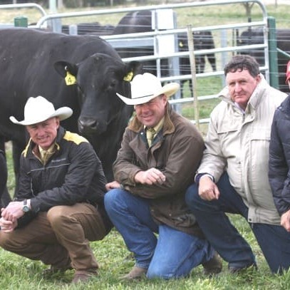 Karoo principal Annie Scott with auctioneer Charlie Maher, Ben Emms, Ray White Emms Mooney, and buyers Mark and Sam Evans, Walgett.