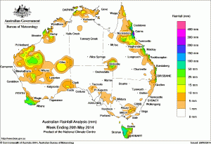 Rainfall for the week ending May 20, 2014.