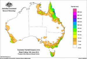 Rainfall recorded across Australia for the seven days to 9am on June 10, 2014.