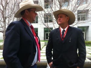 Gulf cattlemen Rob Atkinson and Barry Hughes at Parliament House in Canberra this week.