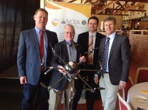 Andrew Bate, Bernie Milford, Craig Baillie and Brendan Egan with an Unmanned Aerial Vehicle.
