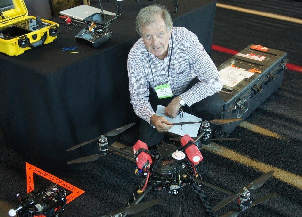 John Griffith with one of the unmanned drones on display at Mobiletech