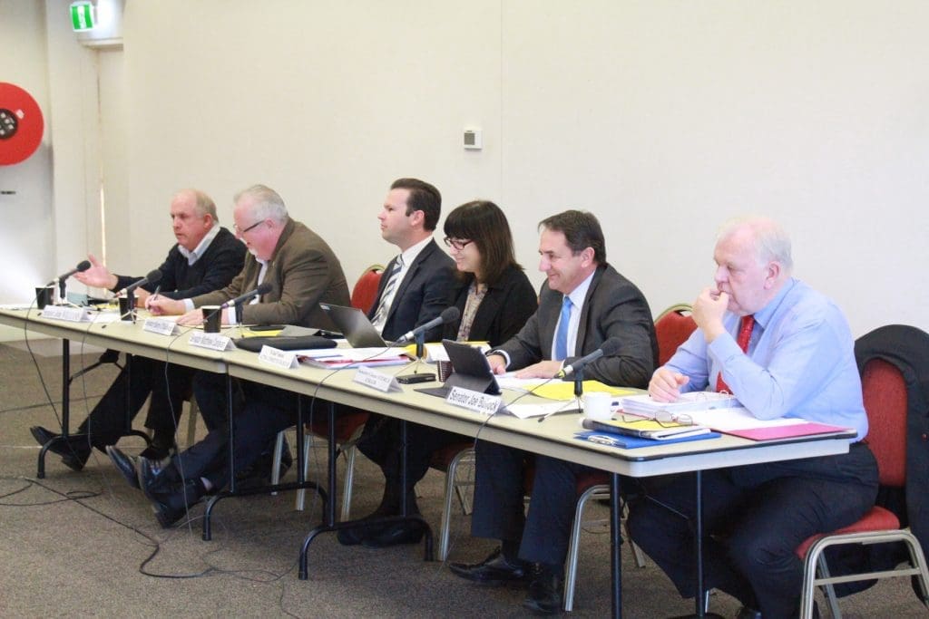 Senators and RRAT Senate Committee staff on the panel during yesterday's public hearing in Roma.