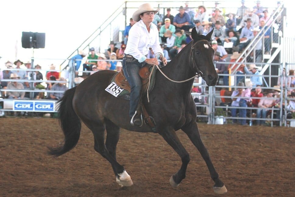 The $43.000 top priced mare at this year's Dalby Stock Horse Sale is put through her paces by Claire Brown. Picture: Margaretta Travers.