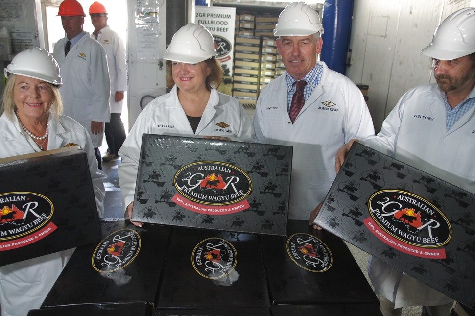 Gina Rinehart and John Dee's Warren Stiff, centre, with fellow Hancock representatives at yesterday's launch of Hancock's 2GR brand program.