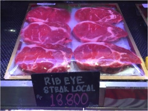 This locally produced (from Aussie feeders) rib eye looks pretty good and is selling at my local supermarket for a very reasonable AUD$18.80 per kg.